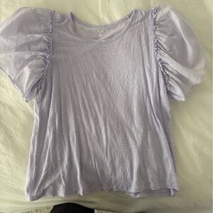 LOFT Women's Light Purple Puff Sleeve Linen Tee